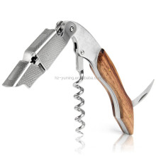 Amazon hot selling custom logo wooden handle wine corkscrew wine opener